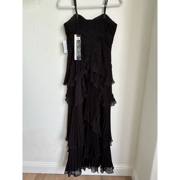 NWT Dalia MacPhee Dress 6 Black Formal Ruffle Strapless Tiered gown Nordstrom - Picture 8 of 12